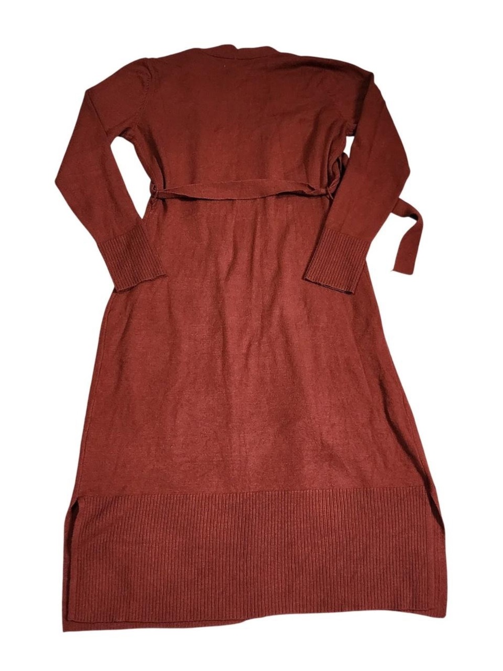Women's Long Sleeve Belted Knit Dress - Rust